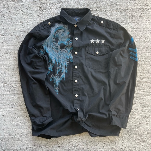Affliction Black‎ Label Y2K Grunge Long Sleeve Button Down Cyber Shirt Graphic - Picture 8 of 8